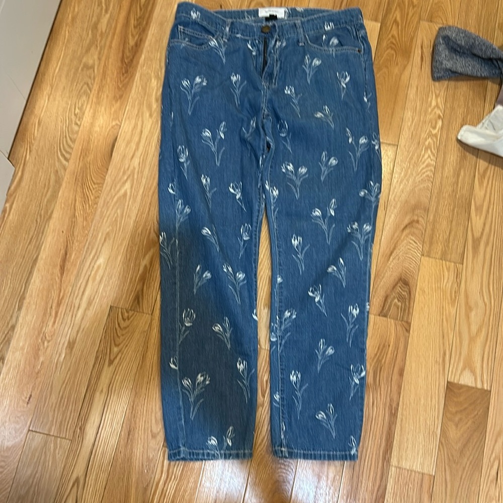 Current Elliott thin denim pants crop jeans flowers ankle length 29